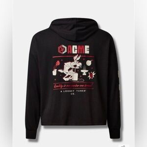Torrid Warner Bros Looney Tunes Acme‎ Cropped Hoodie sweater size 0X 1X 2X black